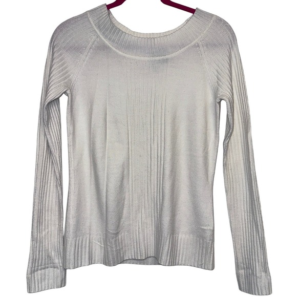 INC International Concepts Sweaters - Takeout Boat Neck Womens Ribbed Knit Sweater White Long Sleeve Size Large